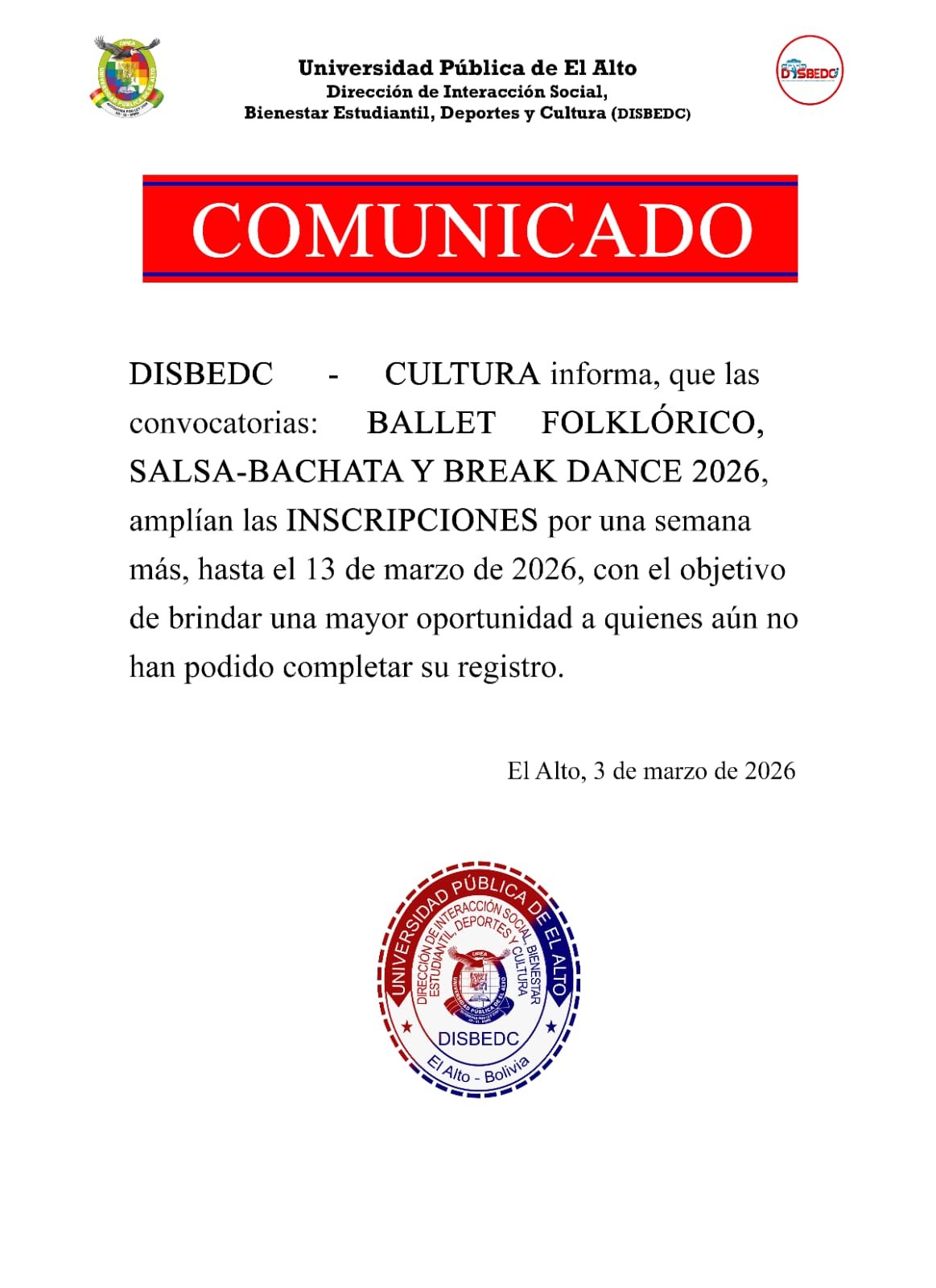 DISBEDC Cultura amplía la convocatoria para el Ballet Folklórico hasta el 13 de marzo