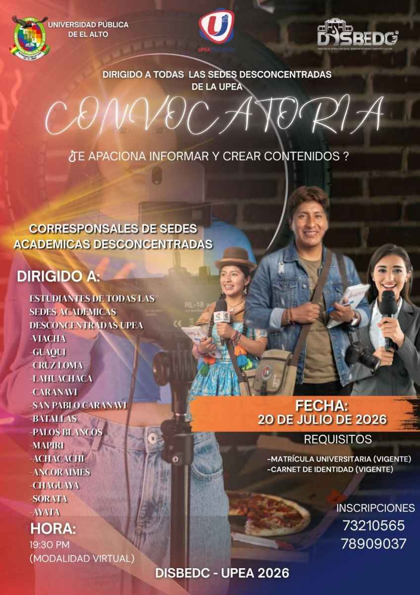 UPEA lanza convocatoria para corresponsales de sedes académicas desconcentradas